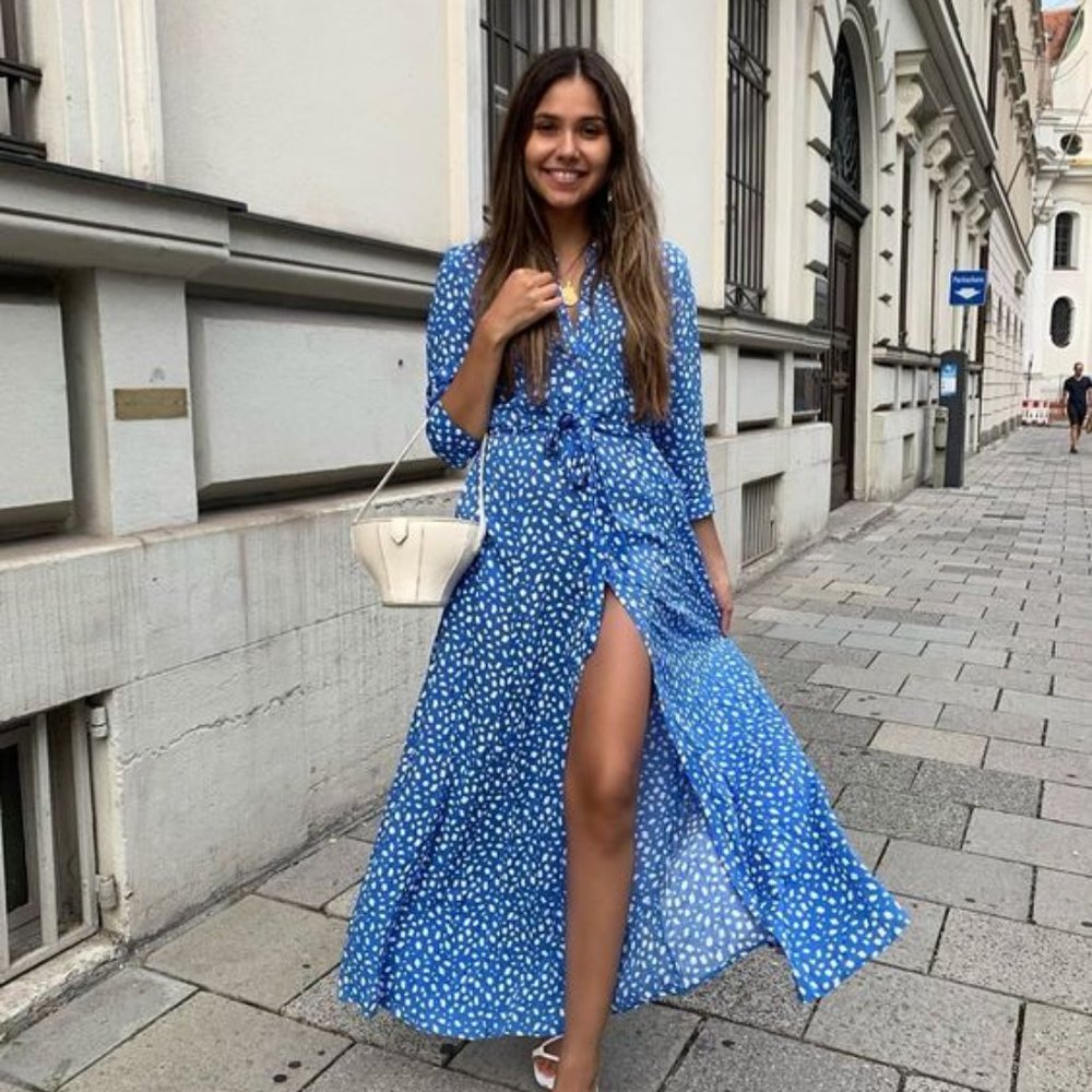 Zara Size Small  The Marilyn Royal Blue Button Down Belted Maxi Dress